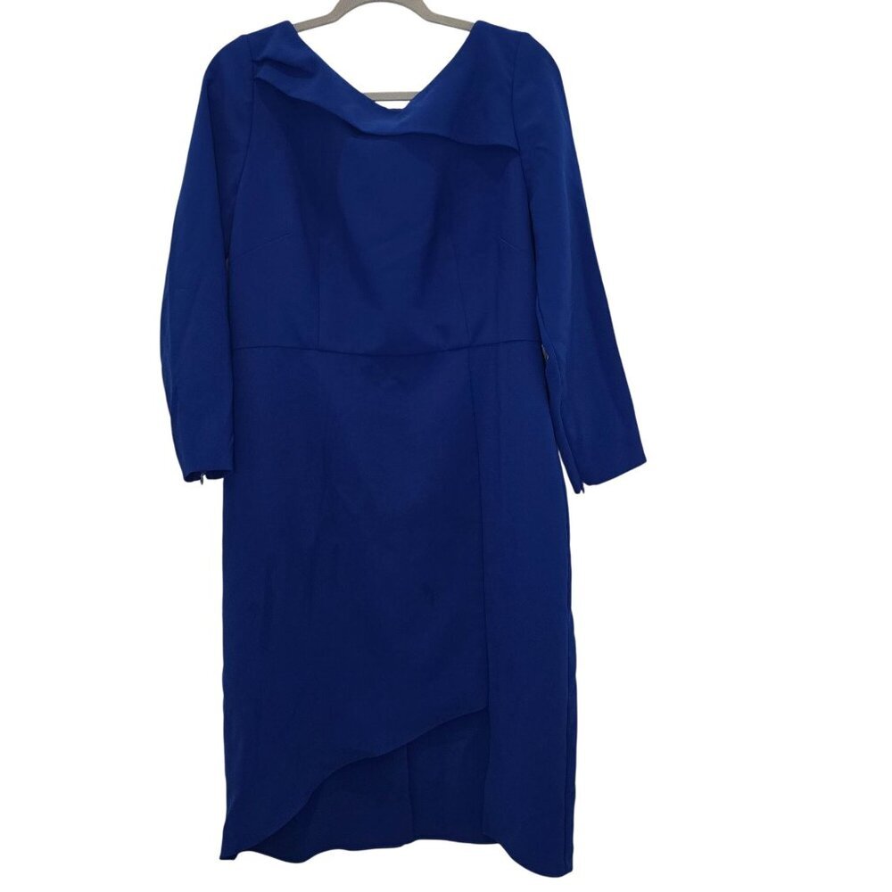 Sachin & Babi Blue Patrizia Bateau Asymmetrical Midi Sheath Dress Size 14 - Picture 2 of 16